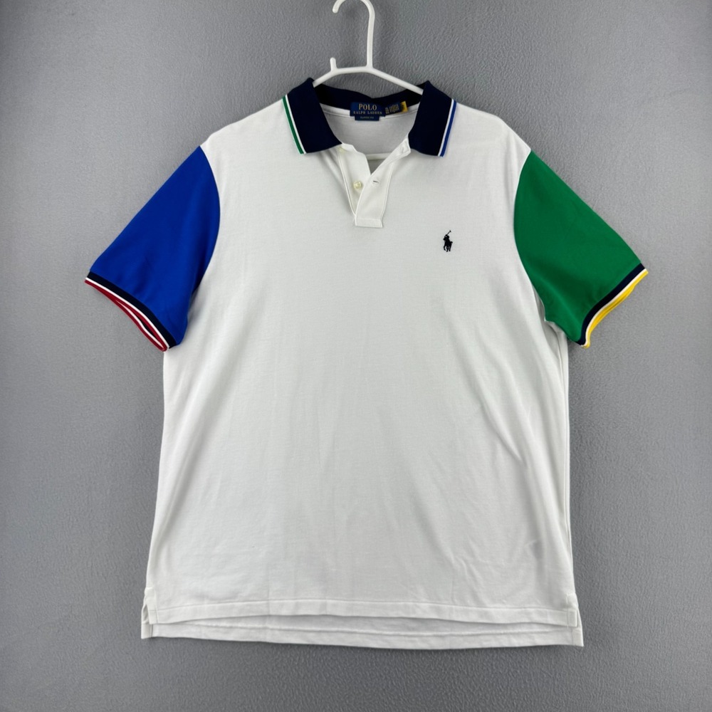 Polo Ralph Lauren Shirt Mens XL White Cotton Short Sleeve Polo Collared Retro